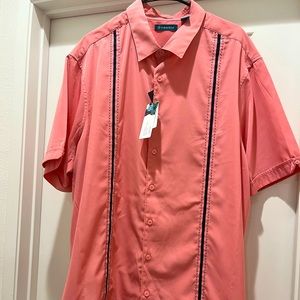 Coral and Black Silk Cubavera Button-Up